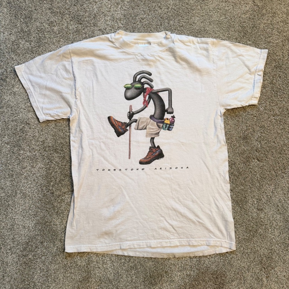 Vintage 1998 Tultex Tombstone Arizona Hiker Graphic T-Shirt White Medium